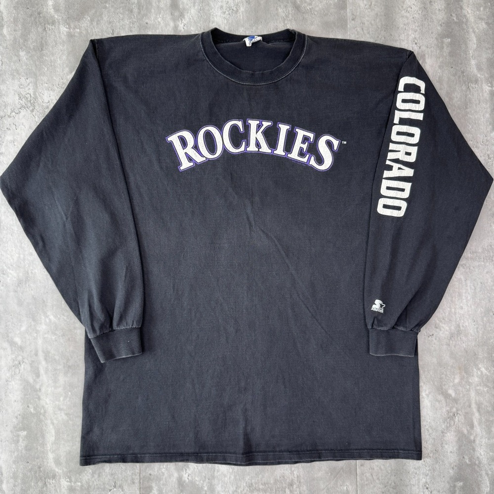 Vintage Starter Colorado Rockies T-Shirt Mens XL Black Long Sleeve MLB 90s